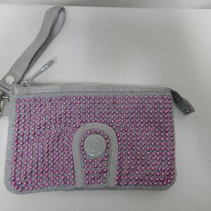 Kipling Studded Jersey Studded wristlet clutch purse wallet gray purple zip top